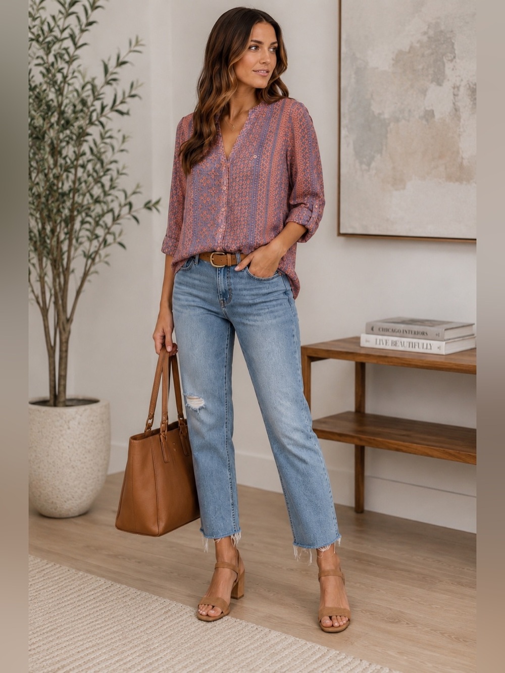 KUT from the Kloth Jasmine Chiffon Boho Button Up Blouse XS Pink Blue Geometric